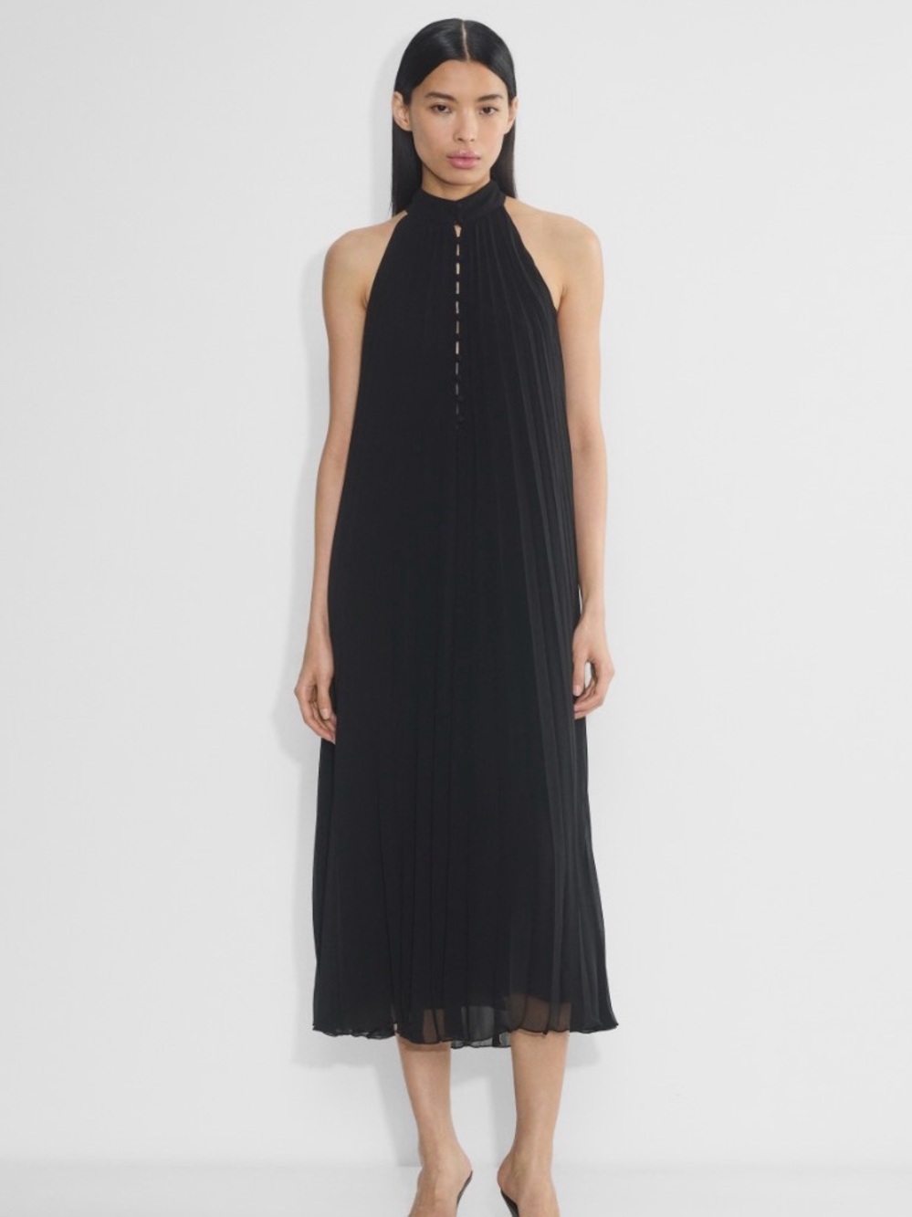 NWT Aritzia Wilfred Mosaic Dress, Black, Size S,  Halter Pleated Midi Dress
